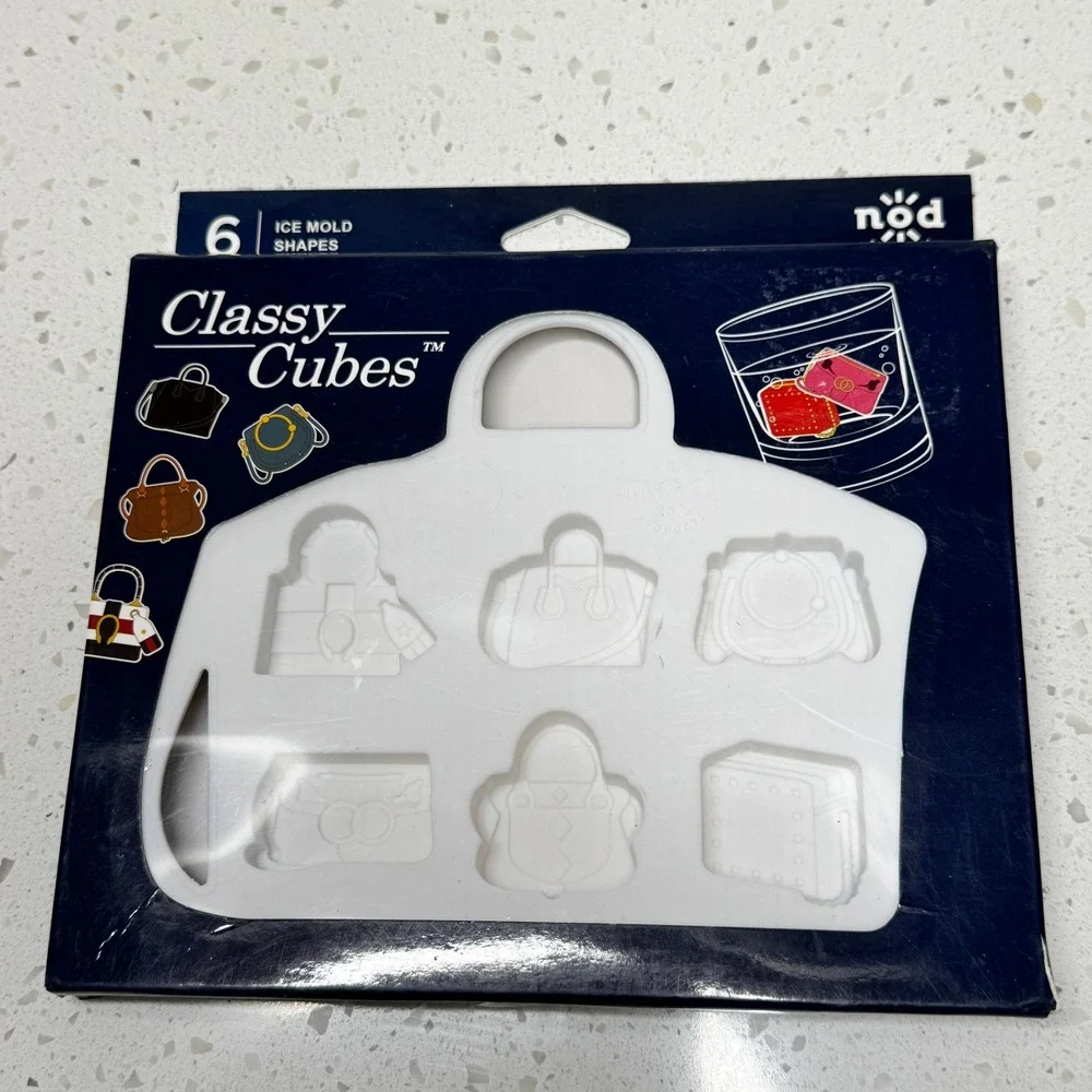 Nod Products Classy Cubes Handbag Purse Shaped Ice Mold‎ Tray 6 Shapes White NIP